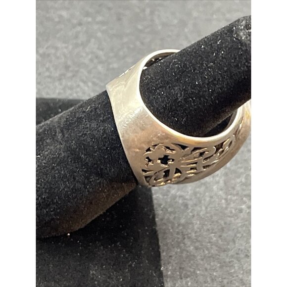 Vintage Sterling Silver Azurite Ring Chunky Open Scrollwork Size 8 Heavy Signed - Picture 4 of 9